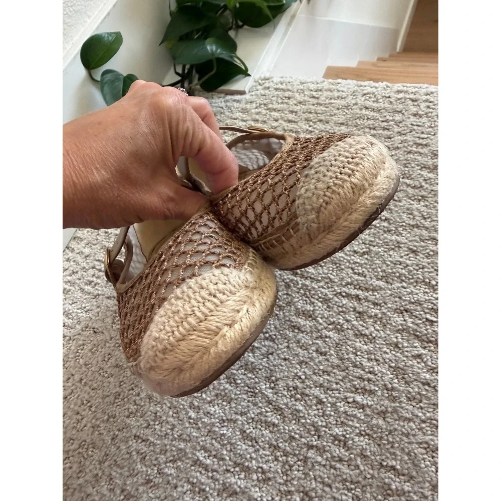 Sam Edelman MACKIE MESH Mary Jane Espadrilles Women 9 Metallic Gold Jute